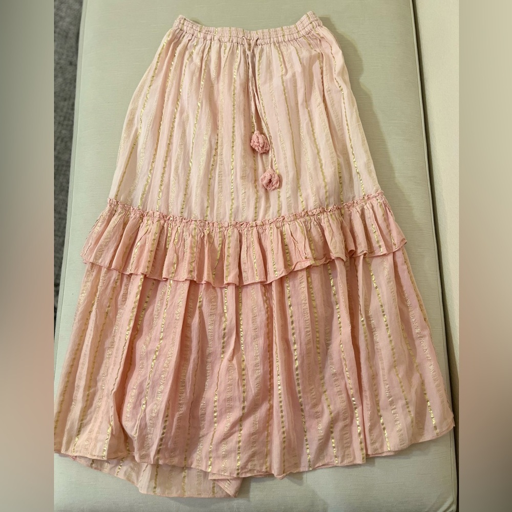 Area Stars Skirt - Women’s Medium Pink - Maxi Ruffle Elastic Beachy Breezy